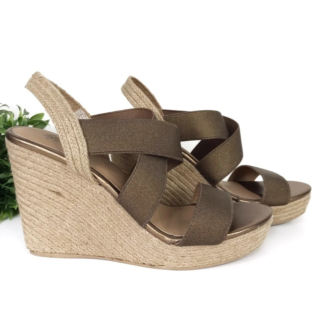 STITCHFIX YELLOW BOX Link Metallic Espadrille Wedge Sandals 8